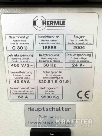 Name plate of Hermle C 30 U dynamic (86) Vertical machining center