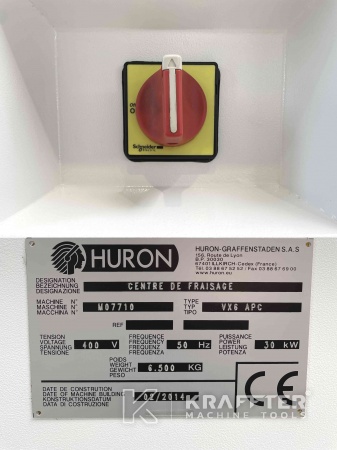 Name plate of HURON VX6 APC CNC machining centre available at Kraffter 90072
