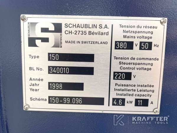 Nameplate of Schaublin 150 (19) lathe