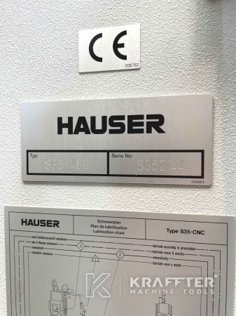 Name plate of Hauser S35-400 (64) Jig Grinding Machine